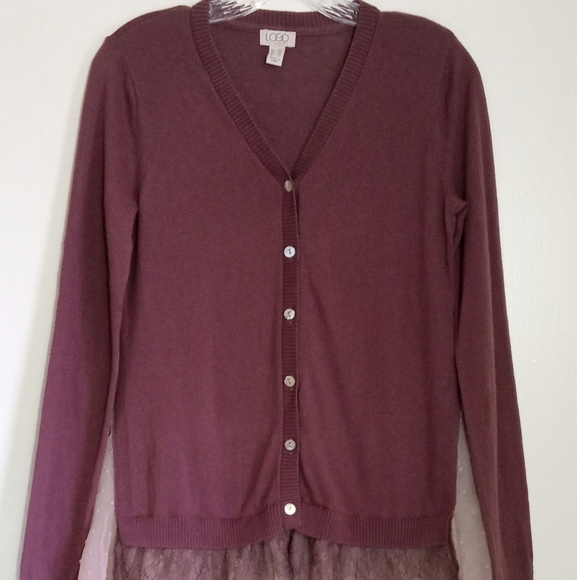 LOGO Lori Goldstein lightweight button down cardigan with ruffle hem size xxs - Picture 1 of 11